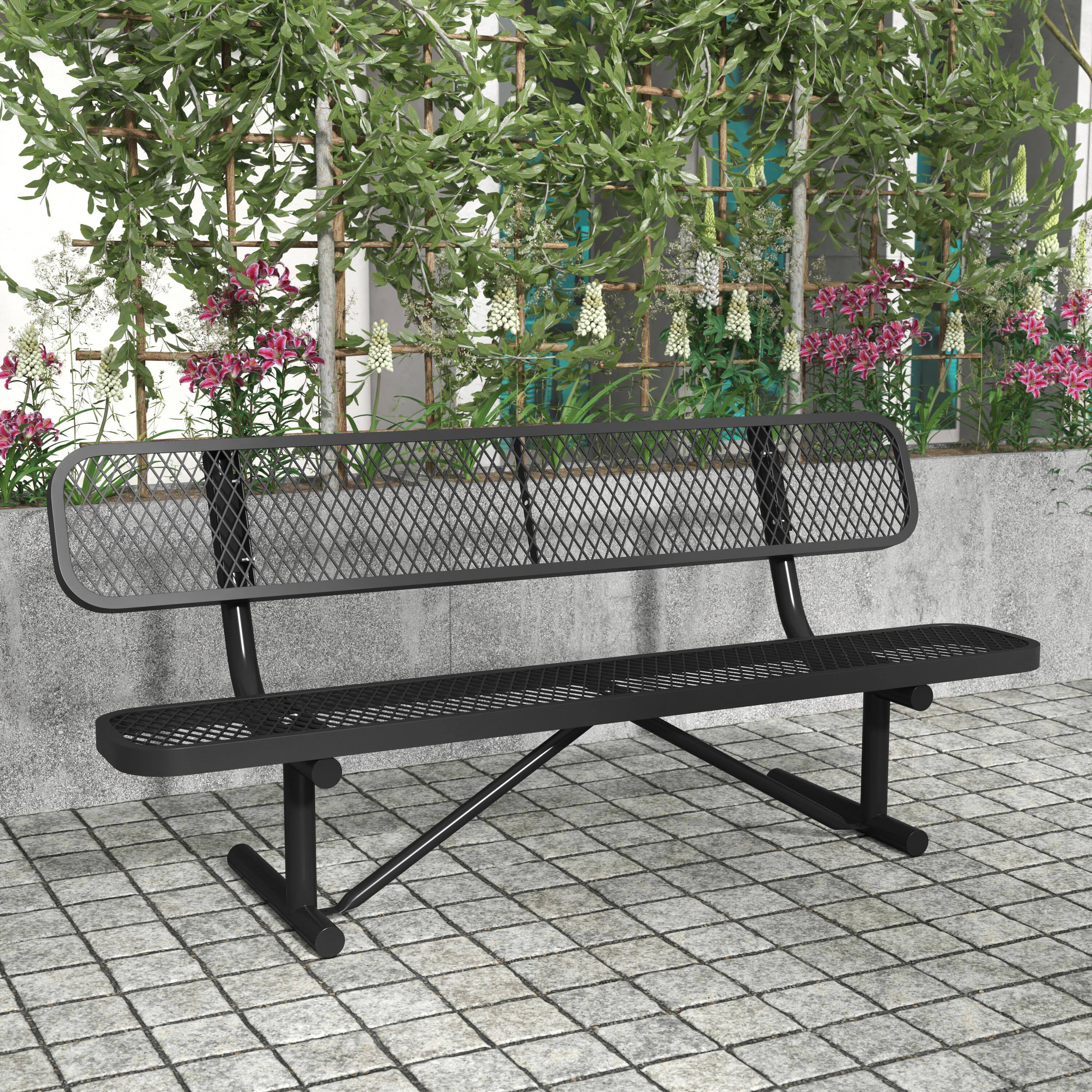 Alt View 2. Flash Furniture - Sigrid 6' Outdoor Bench with Backrest, Commercial Grade Expanded Metal Mesh Seat and Backrest and Steel Frame in Black w - Black.