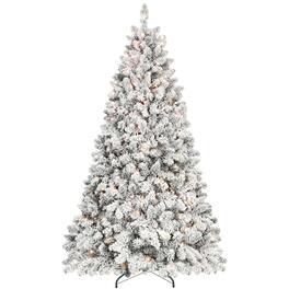 Forest'nSky - 5 ft. Flocked PVC Christmas Tree with 300 UL Lights and 27 Natural Pine Cones, 600 Tips - Green,White