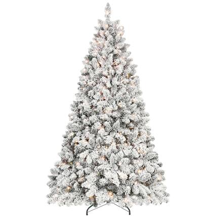Front. Forest'nSky - 5 ft. Flocked PVC Christmas Tree with 300 UL Lights and 27 Natural Pine Cones, 600 Tips - Green,White.