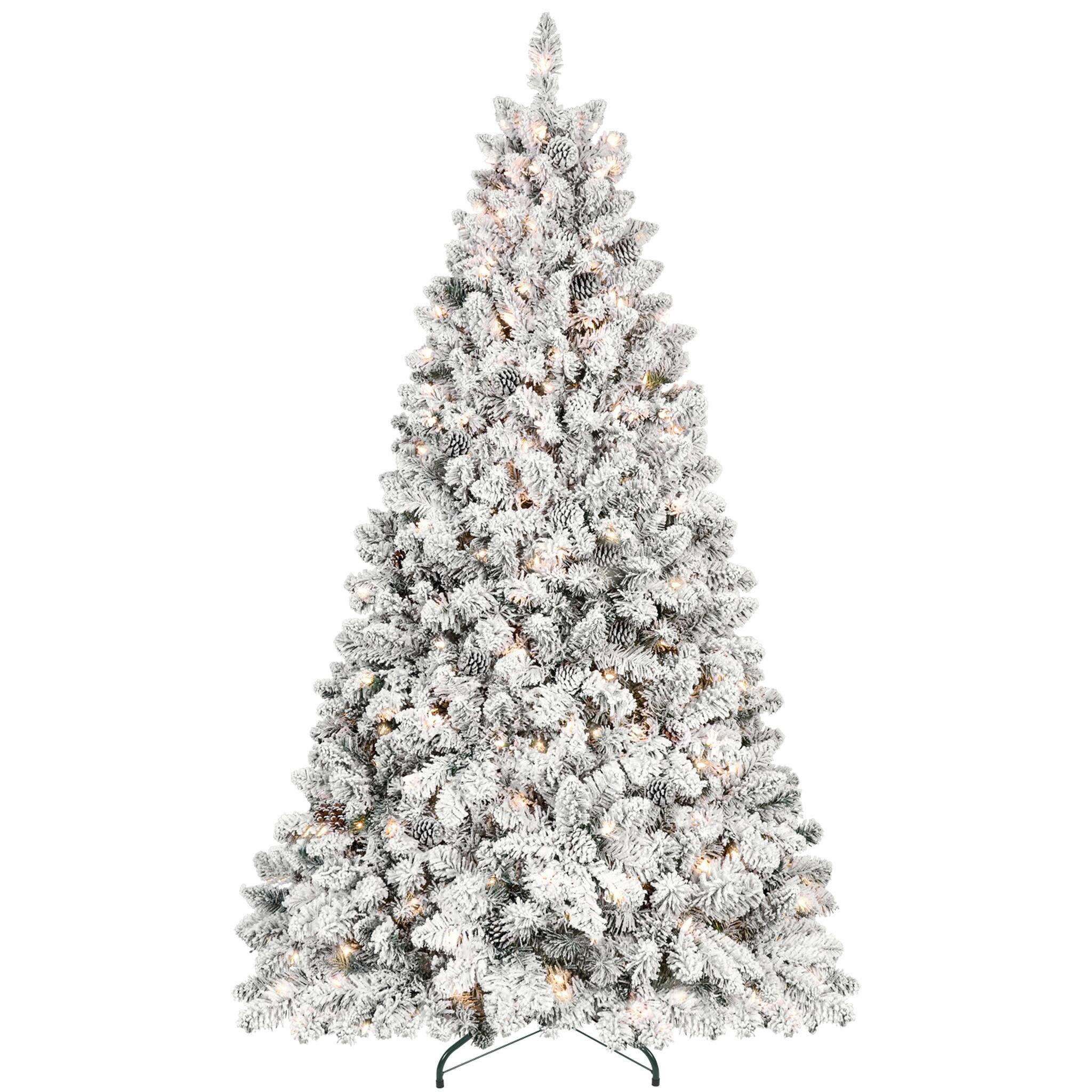 Front. Forest'nSky - 5 ft. Flocked PVC Christmas Tree with 300 UL Lights and 27 Natural Pine Cones, 600 Tips - Green,White.