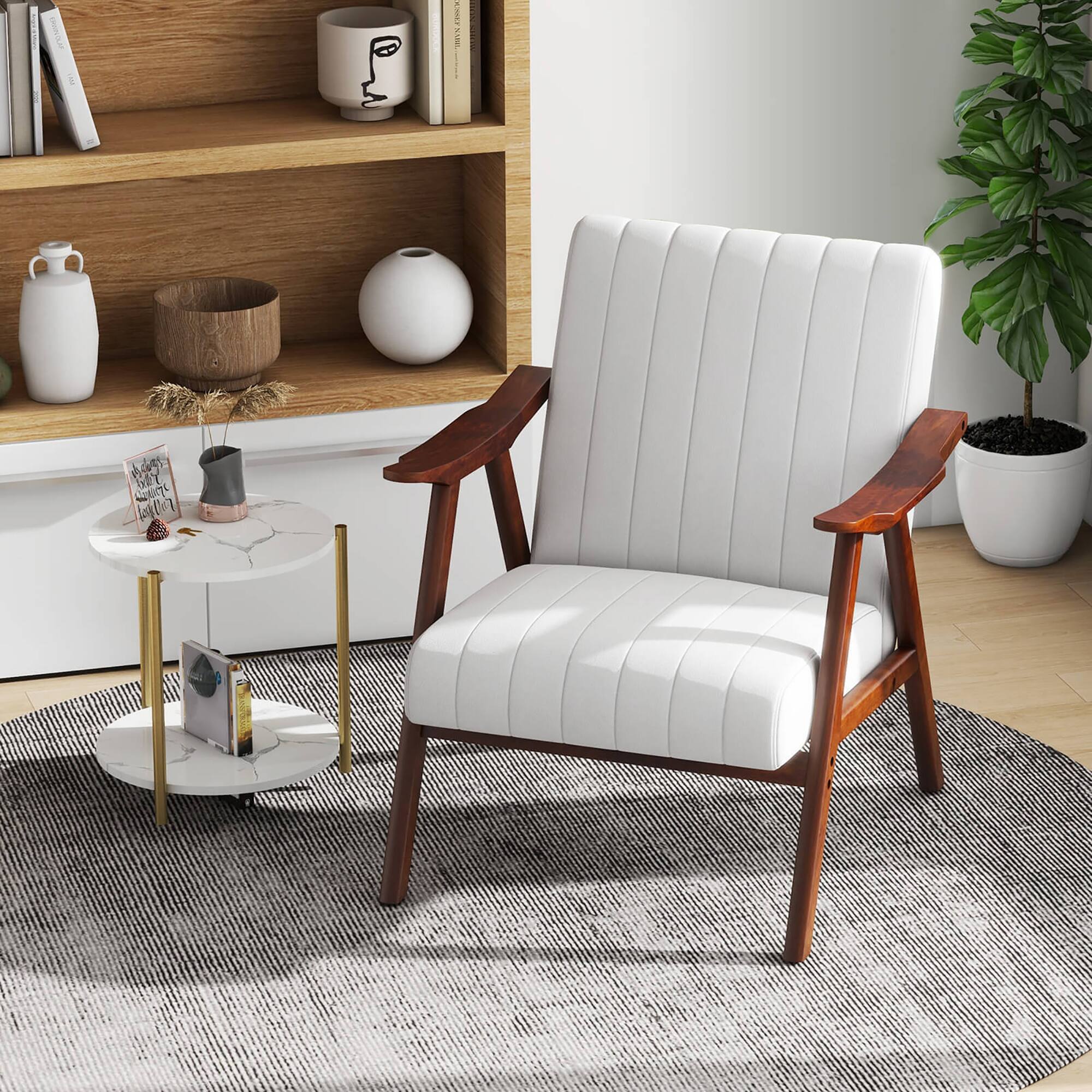 Alt View 1. Gymax - Gymax Modern Accent Chair Leathaire Leisure Armchair w/ Rubber Wood Frame & Felt Pads Beige - Beige.