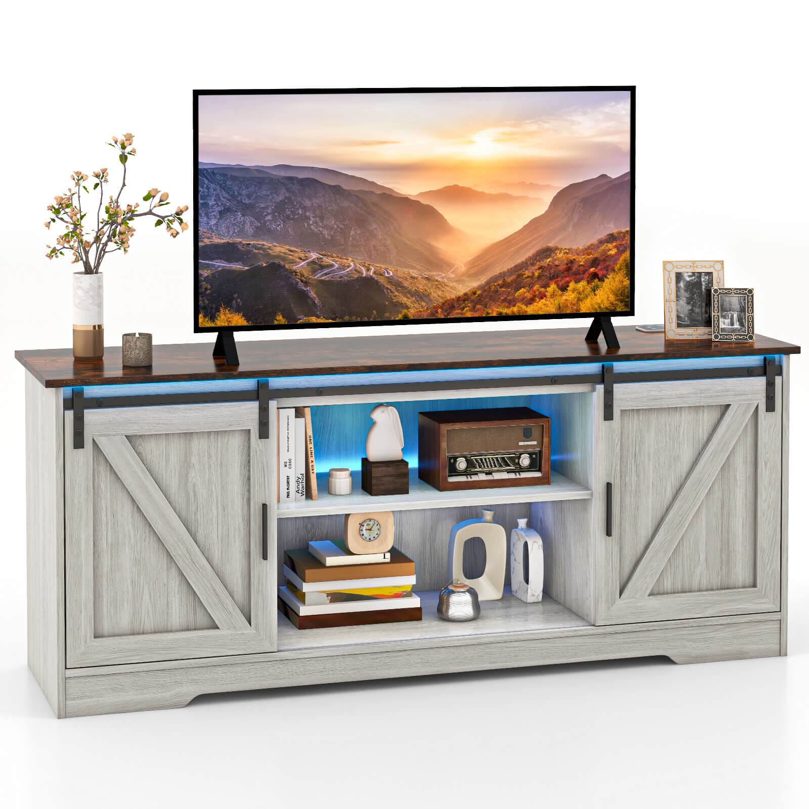 Alt View 20. Costway - TV Stand for 65" TVs with LED Lights Adjustable Brightness Human Induction Grey - Gray.