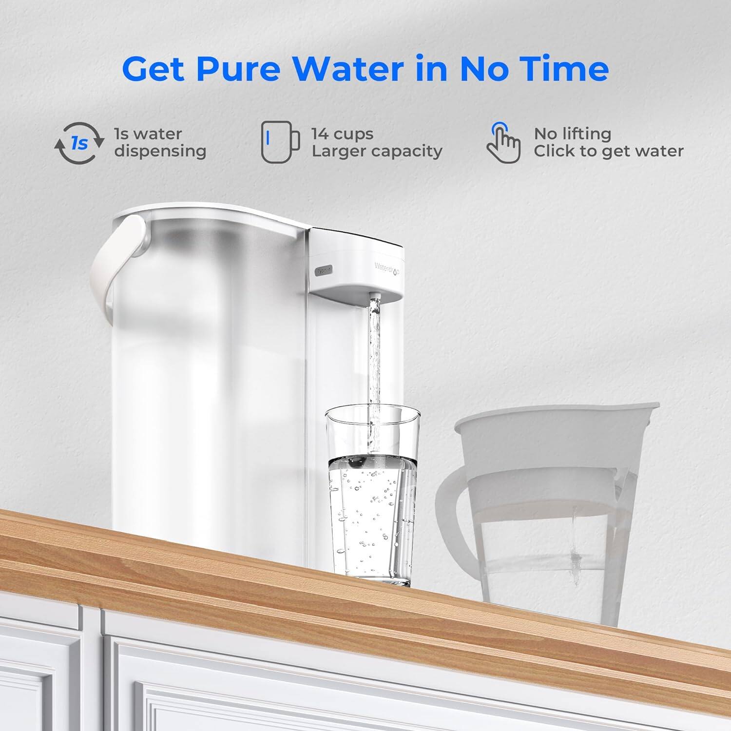 Get Pure Water in No Time

1s water dispensing

14 cups Larger capacity

No lifting Click to get water