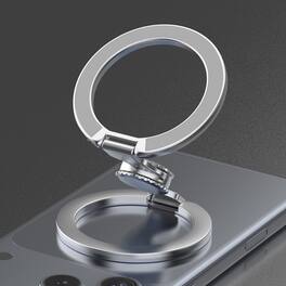 Dteck - Double Sided Magnetic Phone Grip Ring Holder for Apple iPhone, Foldable Zinc Alloy Stand with Fun Gyro Spinner Function - Silver
