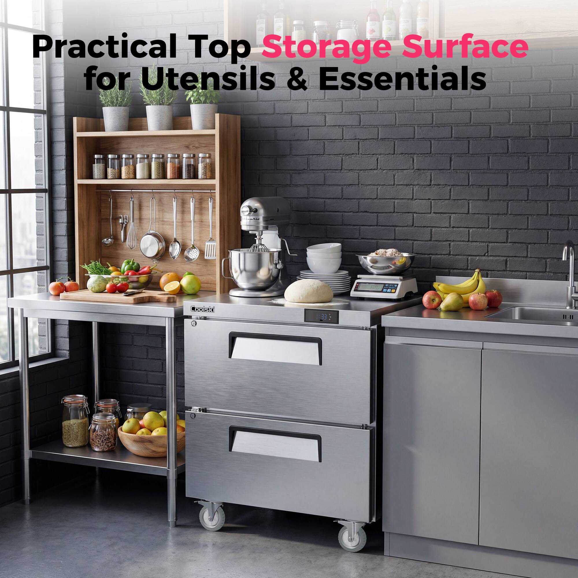 Practical Top Storage Surface for Utensils & Essentials