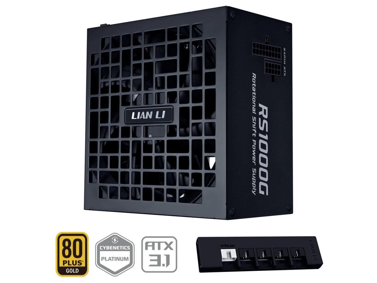 Lian Li - RS 1000W Rotational Shift Modular PSU, 80+ Gold, USB Fan Hub, 10 Year Warranty - Black