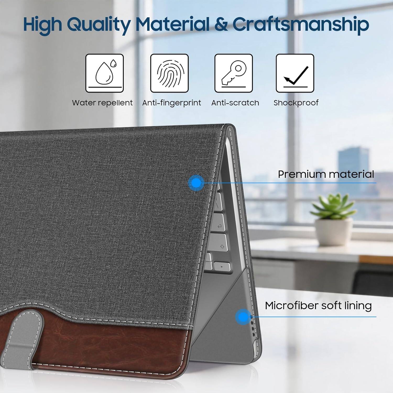 High Quality Material & Craftsmanship

- Water repellent
- Anti-fingerprint
- Anti-scratch
- Shockproof

Premium material

Microfiber soft lining