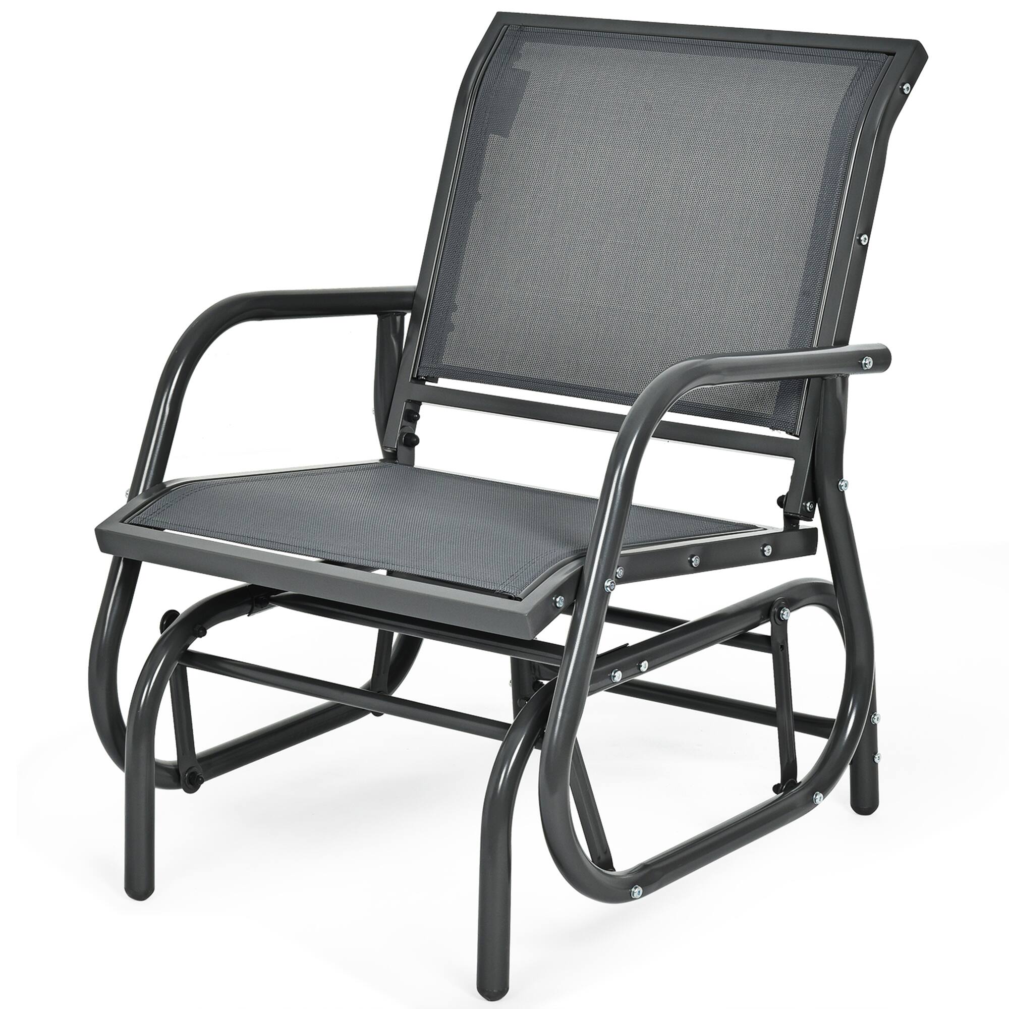 Alt View 8. Gymax - Gymax 2PCS Patio Swing Glider Chair Single Rocking Chair Yard Outdoor Grey - Grey.