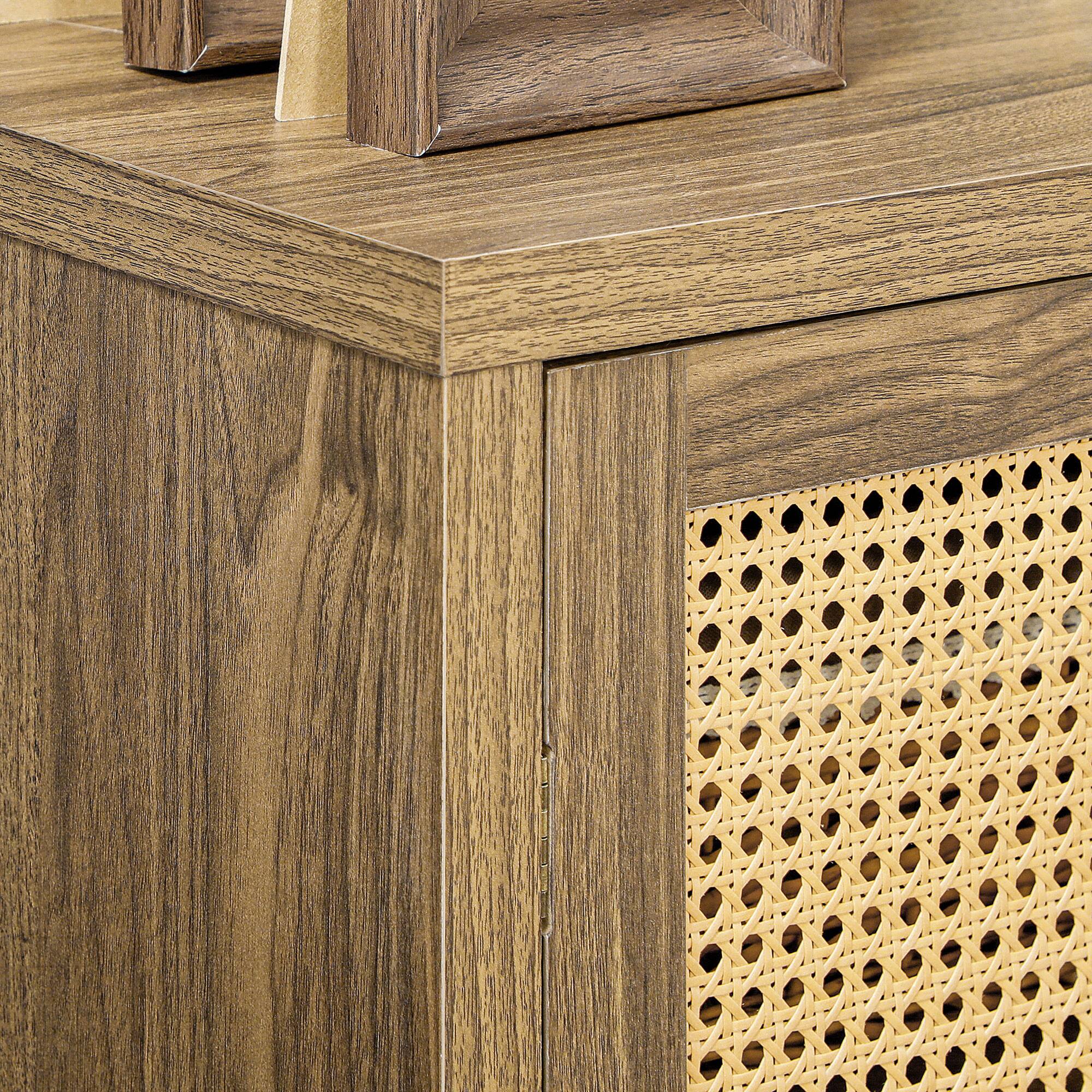 Alt View 4. Homcom - Sideboard with Rattan Doors, Adjustable Shelves, Solid Wood Legs - Brown.