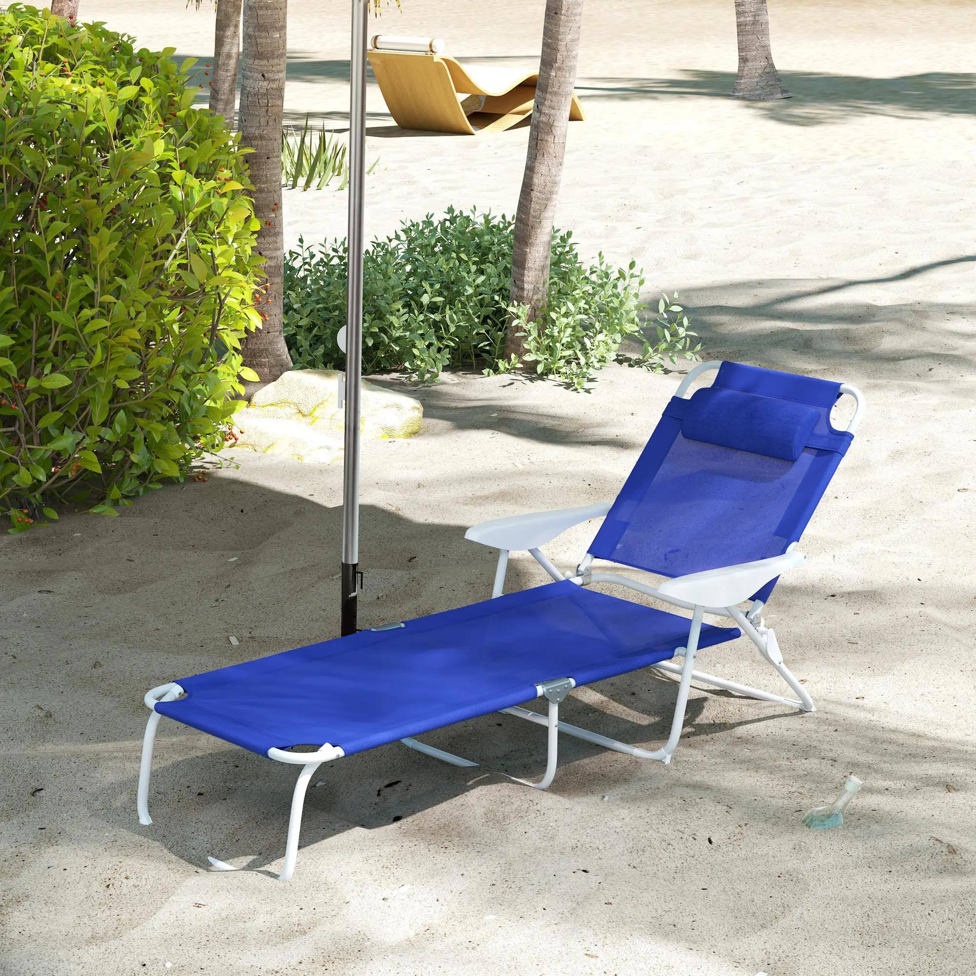 Alt View 6. Spaco - Spaco Folding Chaise with 4-Way Recline, Breathable Mesh, Removable Pillow - Blue.