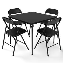 Peakform - 5 Piece Folding Vinyl Tables and Chairs for Home Use and Indoor Spaces - Black