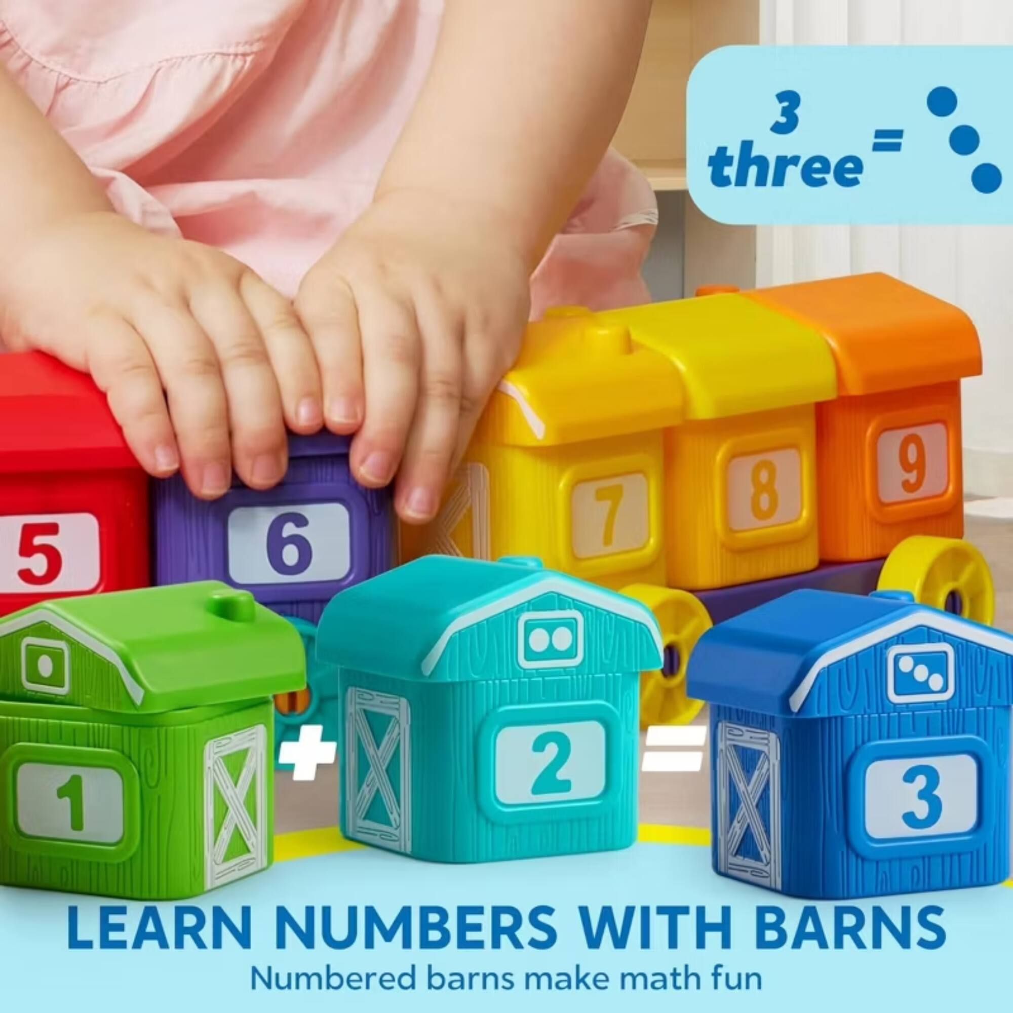 3 = three

5 6 7 8 9

1 + 2 3

LEARN NUMBERS WITH BARN

Numbered barns make math fun