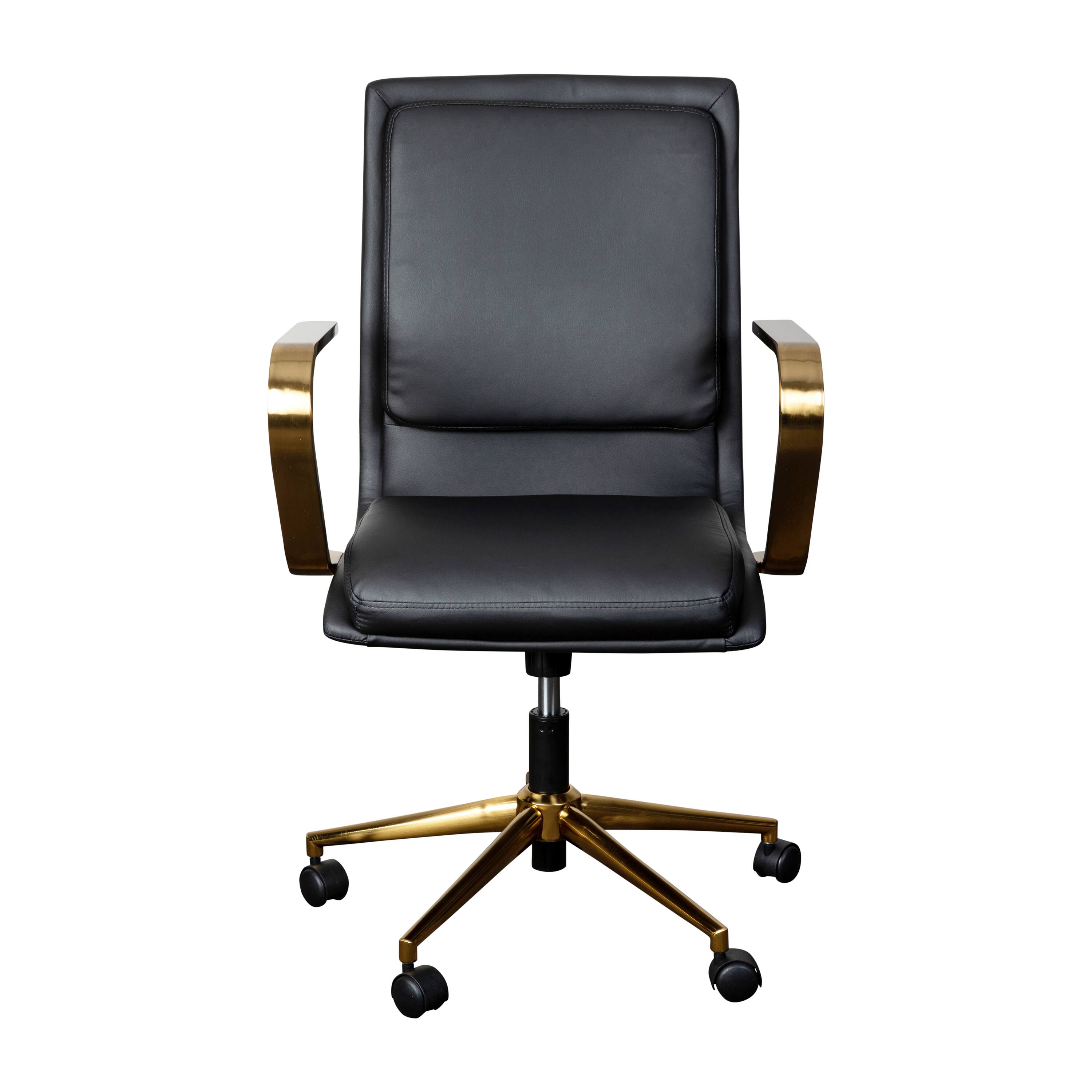 Alt View 9. Emma + Oliver - Ziva Modern Upholstered Mid-Back Home Office Chair with Arms and 5 Star Base - Black LeatherSoft/Gold Frame.