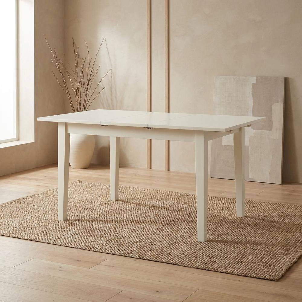 Alt View 3. FurniFact - Linen White Rectangular Dining Table - White.