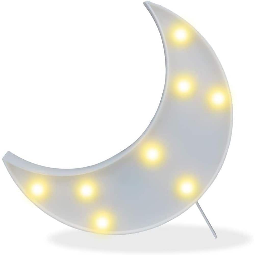 MOSZAR LLC - LED Crescent Moon Marquee Sign, White, Nursery Night Lamp, Ramadan Decor