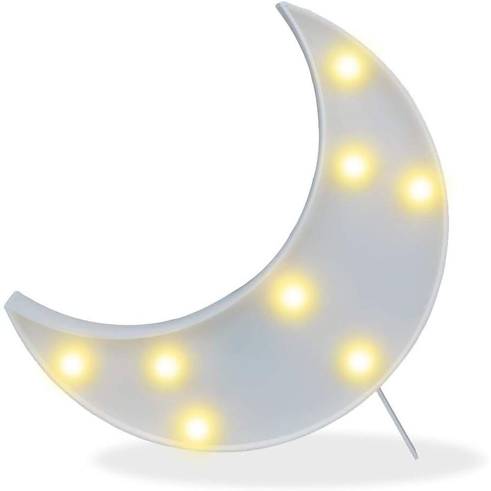 MOSZAR LLC - LED Crescent Moon Marquee Sign, White, Nursery Night Lamp, Ramadan Decor