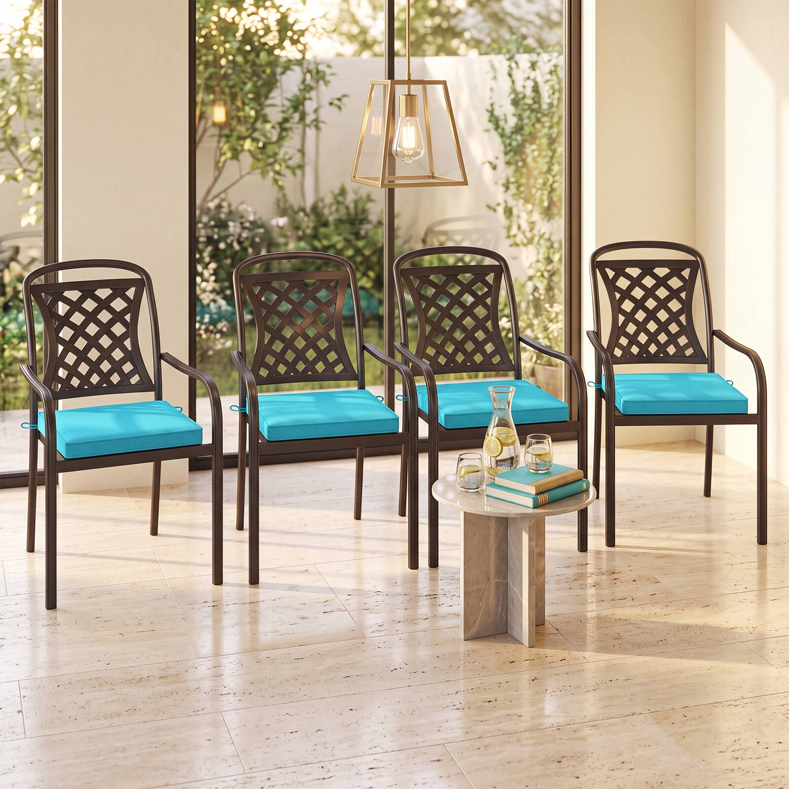 Alt View 3. Costway - Costway 20" Patio Cushion Set of 6 with Breathable & Fade-resistant Olefin Fabric Cover - Turquoise.