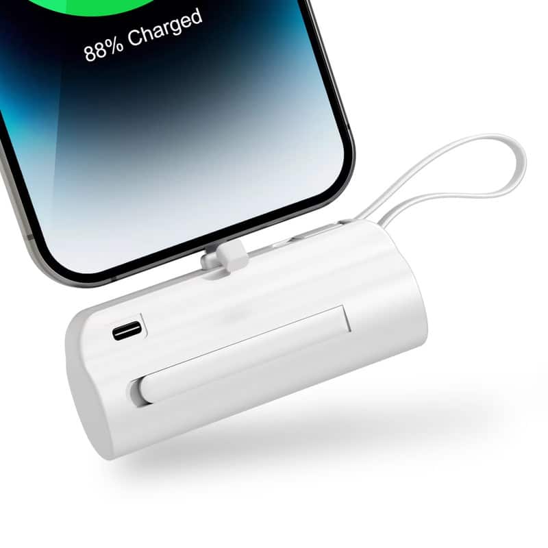 Luckbyte - 4500mAh Mini Capsule Power Bank - Portable Plug-and-Play Emergency Charger with Stand, Classic White