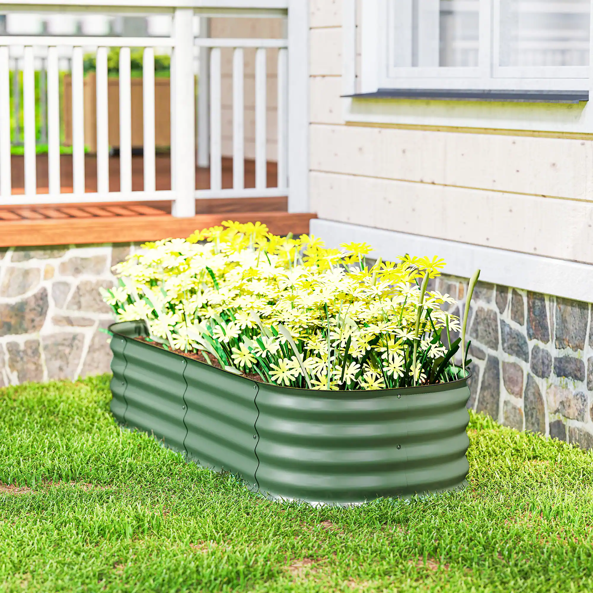 Alt View 8. Outsunny - x 2' x 1' Galvanized Raised Garden Bed Kit - Green.