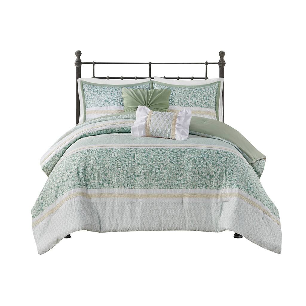Front. Gracie Mills - Gracie Mills Glenn Coastal Breeze 5-Piece Seersucker Comforter Ensemble with Coordinating Throw Pillows - Green.