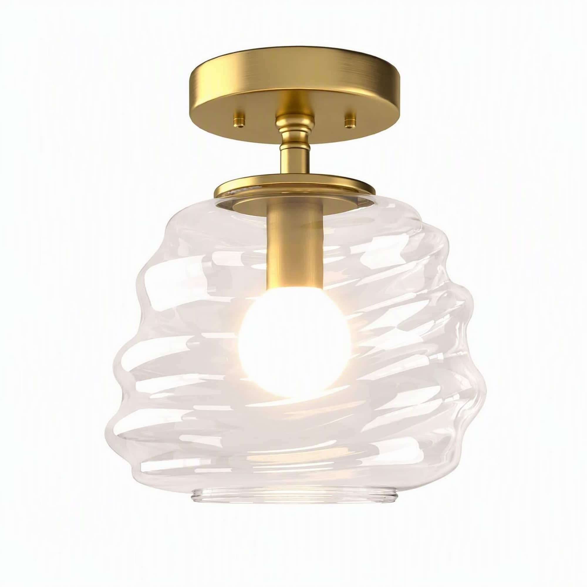 RYHNUYNE - 8x10 Inch Semi-Flush Ceiling Light with Clear Glass Shade and Gold Finish Modern Mid-Century Fixture