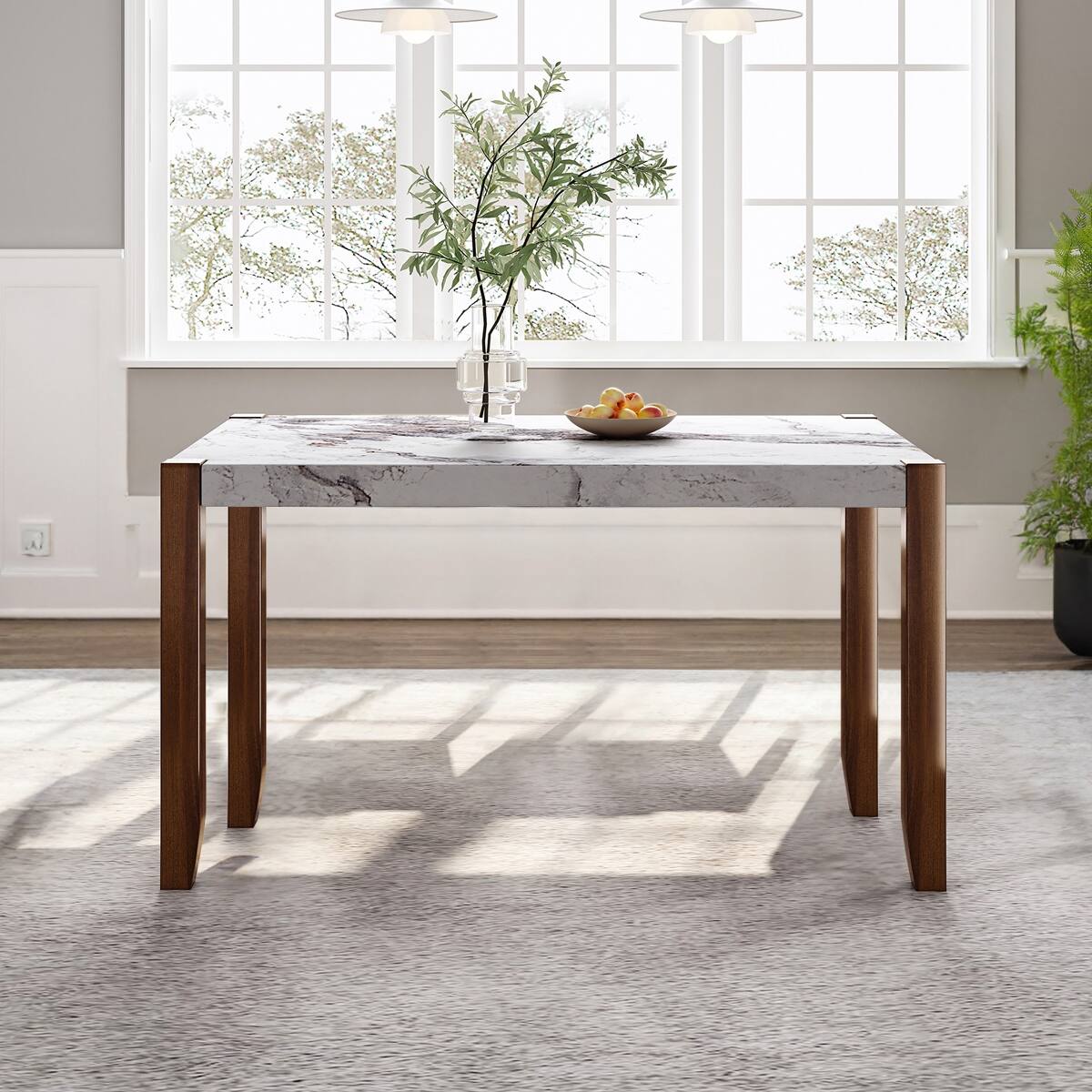 Alt View 6. Loheer - Loheer Modern Faux Marble Dining Table, 46.5 Inch Rectangular White Table for Four - White.