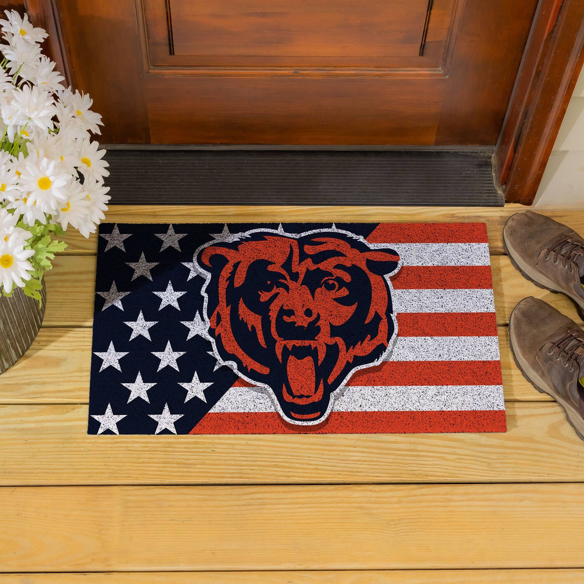 Alt View 3. Evergreen Enterprises - Chicago Bears 16" x 28" Stars & Stripes Patriotic Turf Mat - Multicolor.