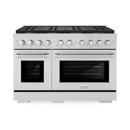 Front. ZLINE - ZLINE 48 in. Paramount Gas Range with 8 Burner DuoPro Cooktop and Dual Ovens (PSGR48) - Stainless Steel.
