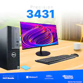 Dell - Refurbished Excellent - Precision 3431 Desktop Computer-Intel i5-NVIDIA Quadro P620-16GB RAM-1TB SSD-24" LCD-Kybd & Mse-Win 11 Pro - Black