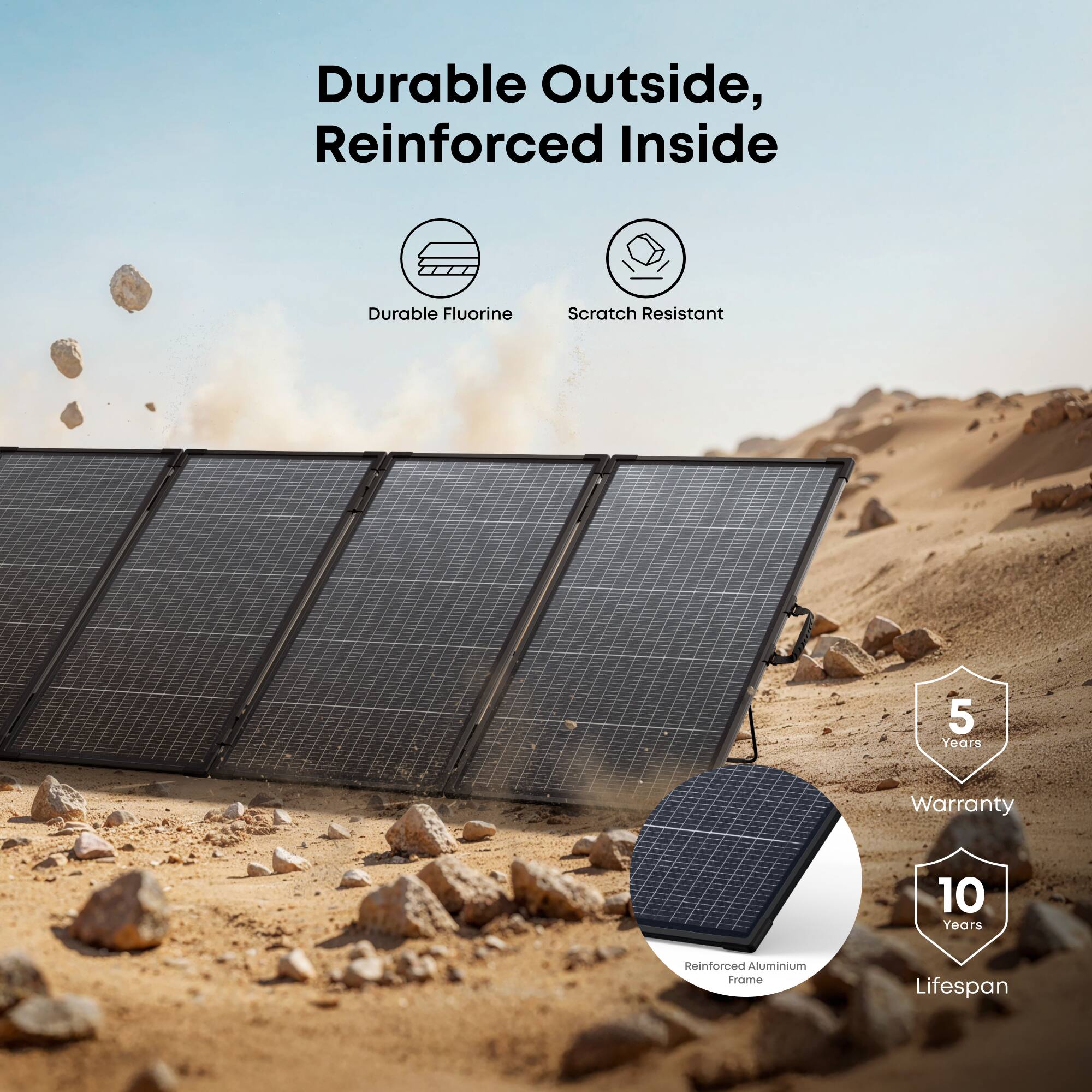 Durable Outside, Reinforced Inside

- Durable Fluorine
- Scratch Resistant
- 5 Years Warranty
- 10 Years Lifespan
- Reinforced Aluminium Frame