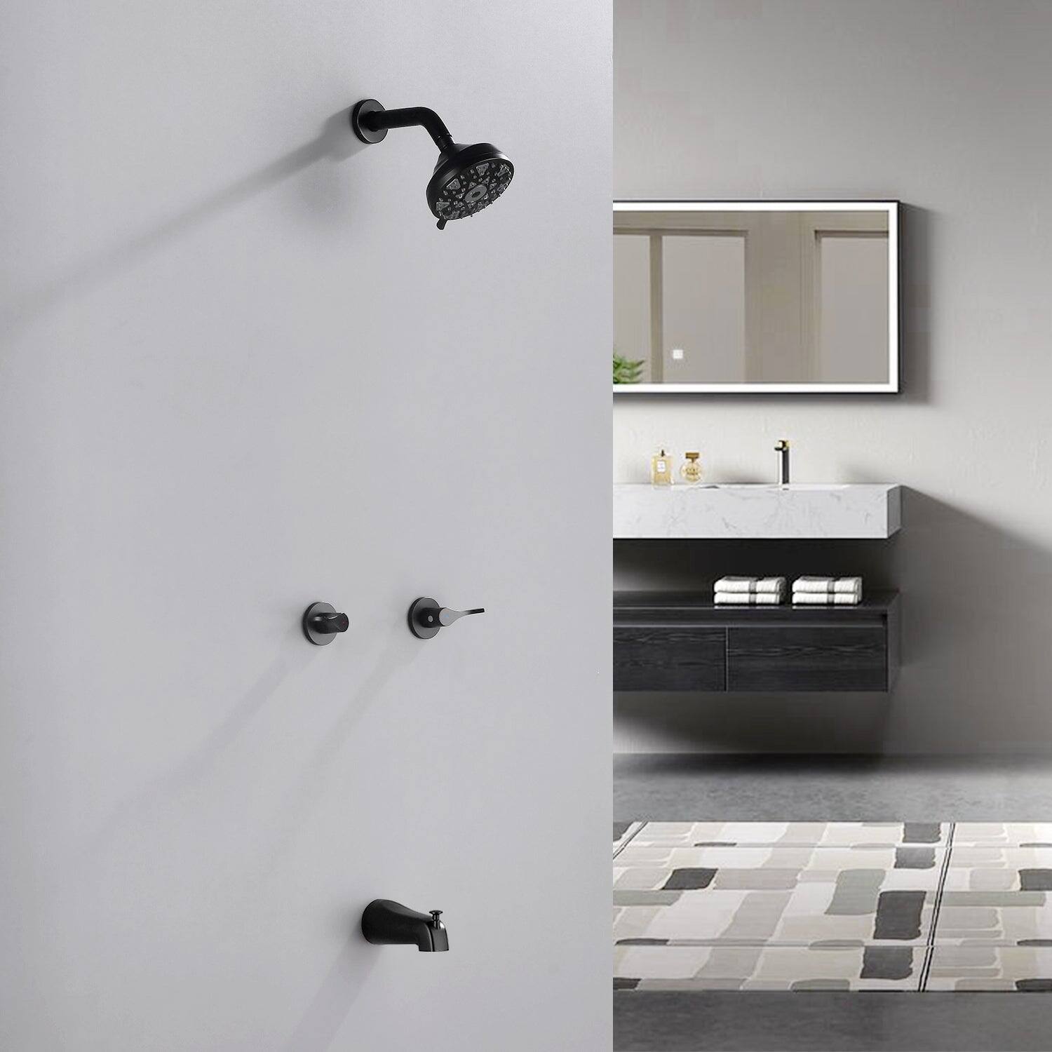 Alt View 2. Boyel Living - Matte Black Shower Set with 6 Function ABS Shower Head Dual Handle Control and High Flow Tub Spout - Matte Black.