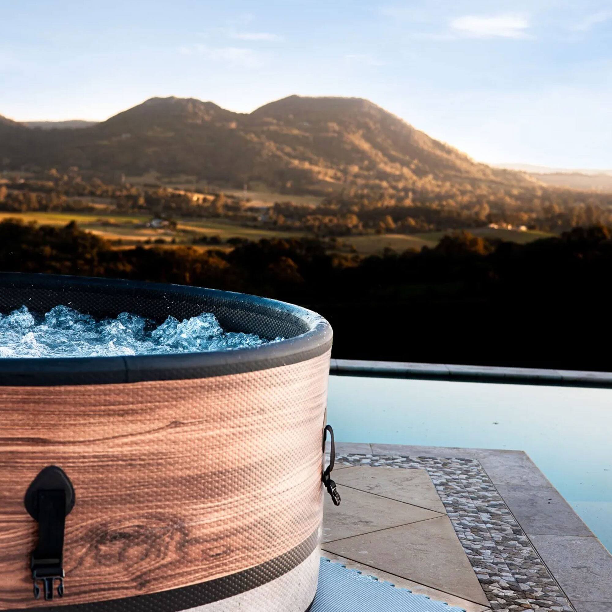 Alt View 7. MSpa - MSpa Round Inflatable 4 to 6 Person Bubble Spa w/ Energy Efficient Cover, Duet - Woodgrain.