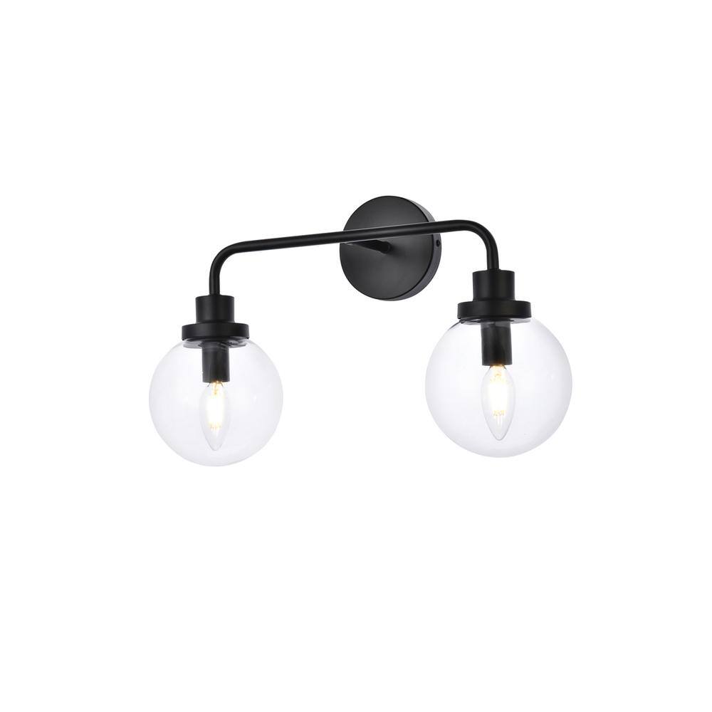 Alt View 2. Living District - Hanson 2 lights bath sconce in black with clear shade - Black And Clear Shade.