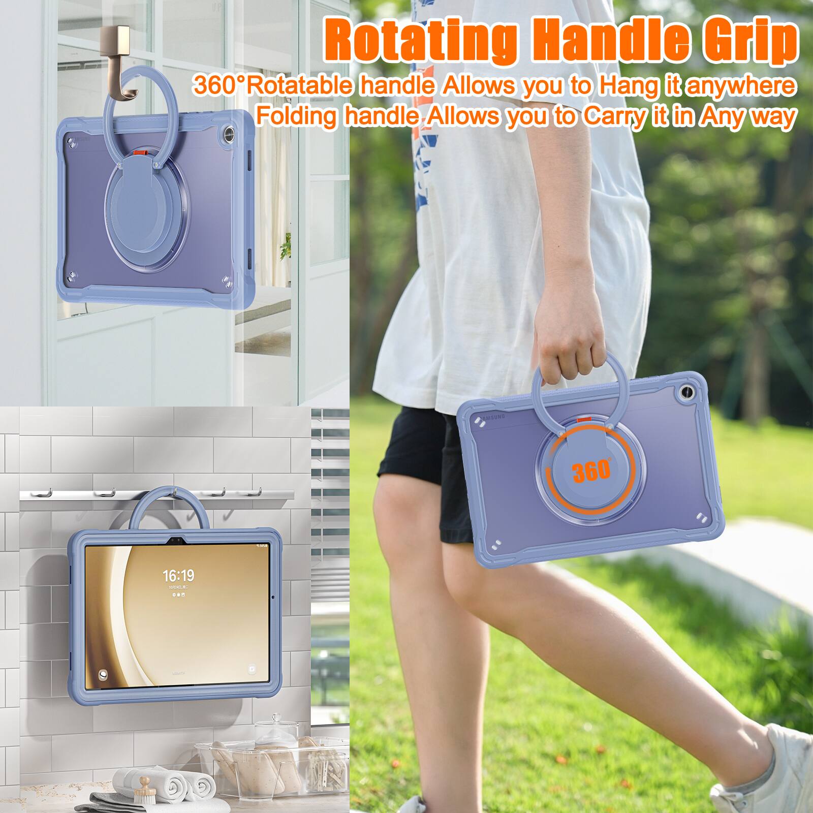 Rotating Handle Grip  
360° Rotatable handle Allows you to Hang it anywhere  
Folding handle Allows you to Carry it in Any way  
MGENE  
16:19
