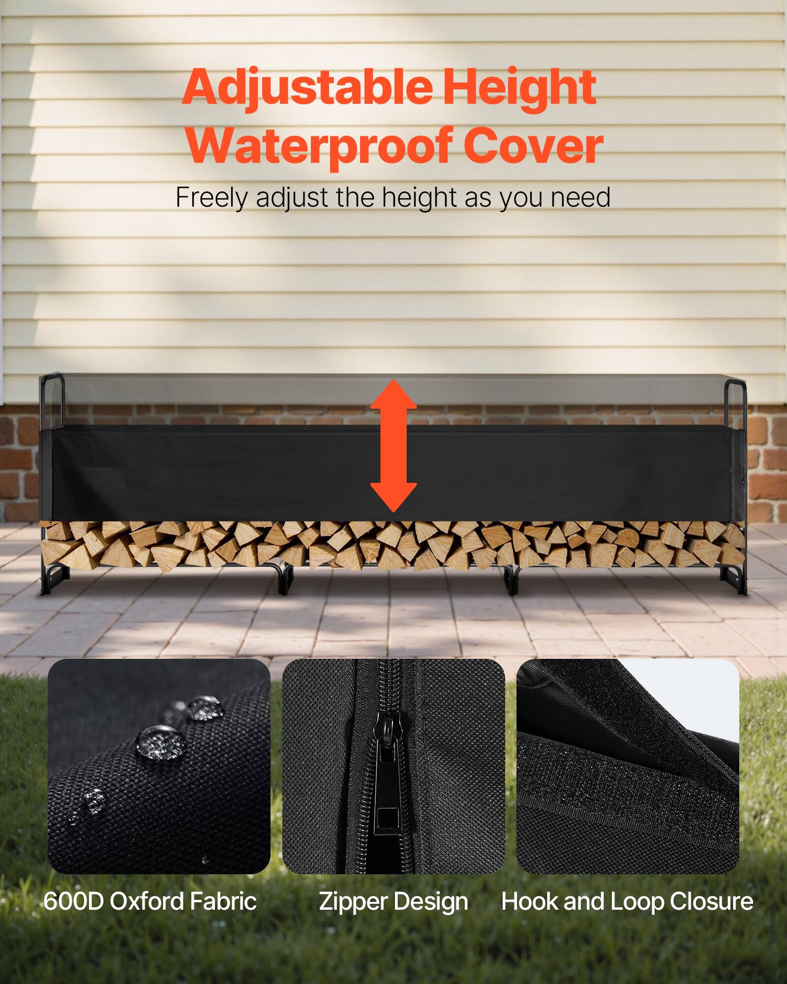 Adjustable Height Waterproof Cover  
Freely adjust the height as you need  

600D Oxford Fabric  
Zipper Design  
Hook and Loop Closure