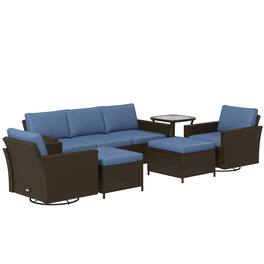 Outsunny - 6 Piece Patio Furniture Set with Rattan 3-seater Sofa, Swivel Rocking Chairs, Footstools, Table - Coffee Brown
