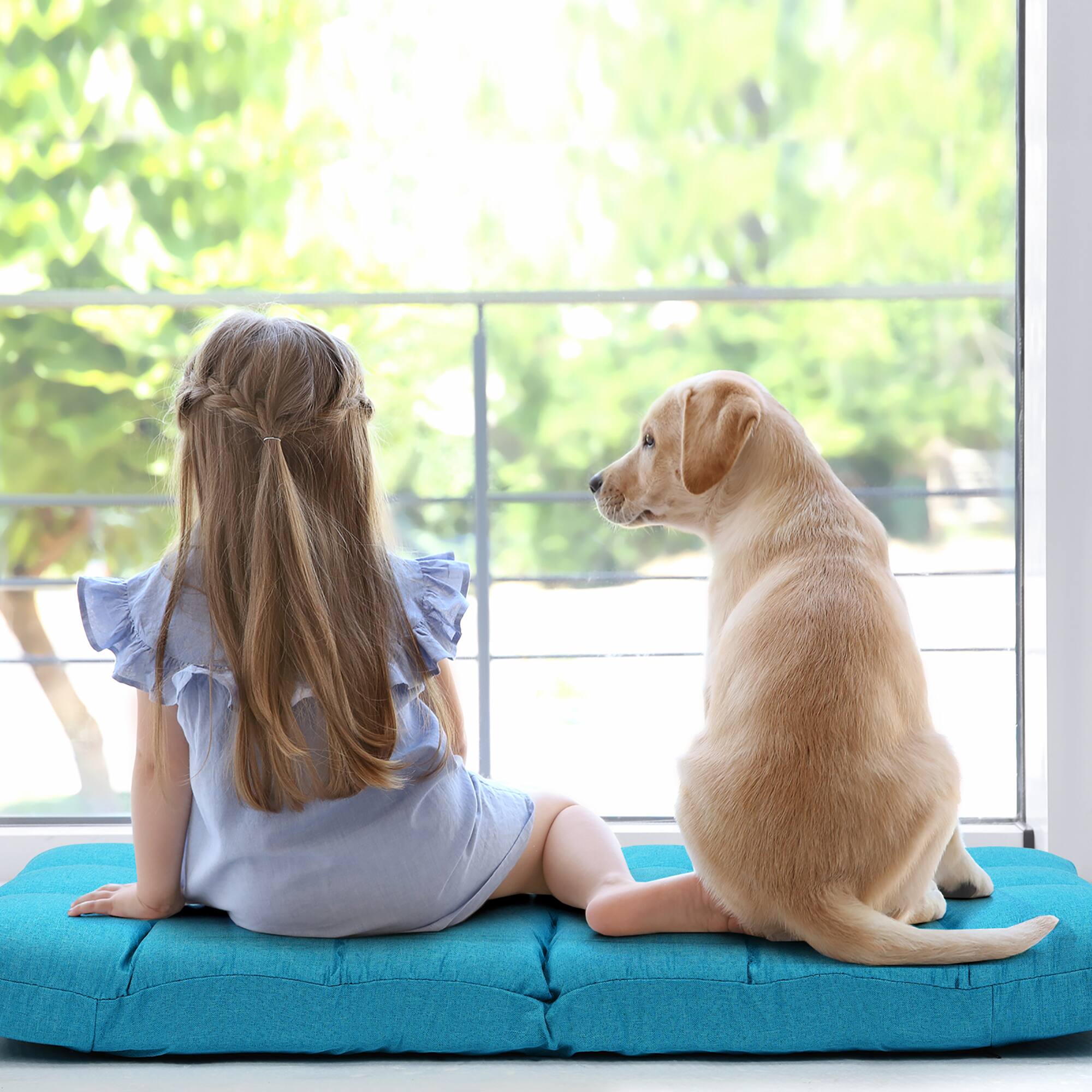 Back. Costway - Adjustable 14-Position Folding Floor Chair - Peacock Blue.