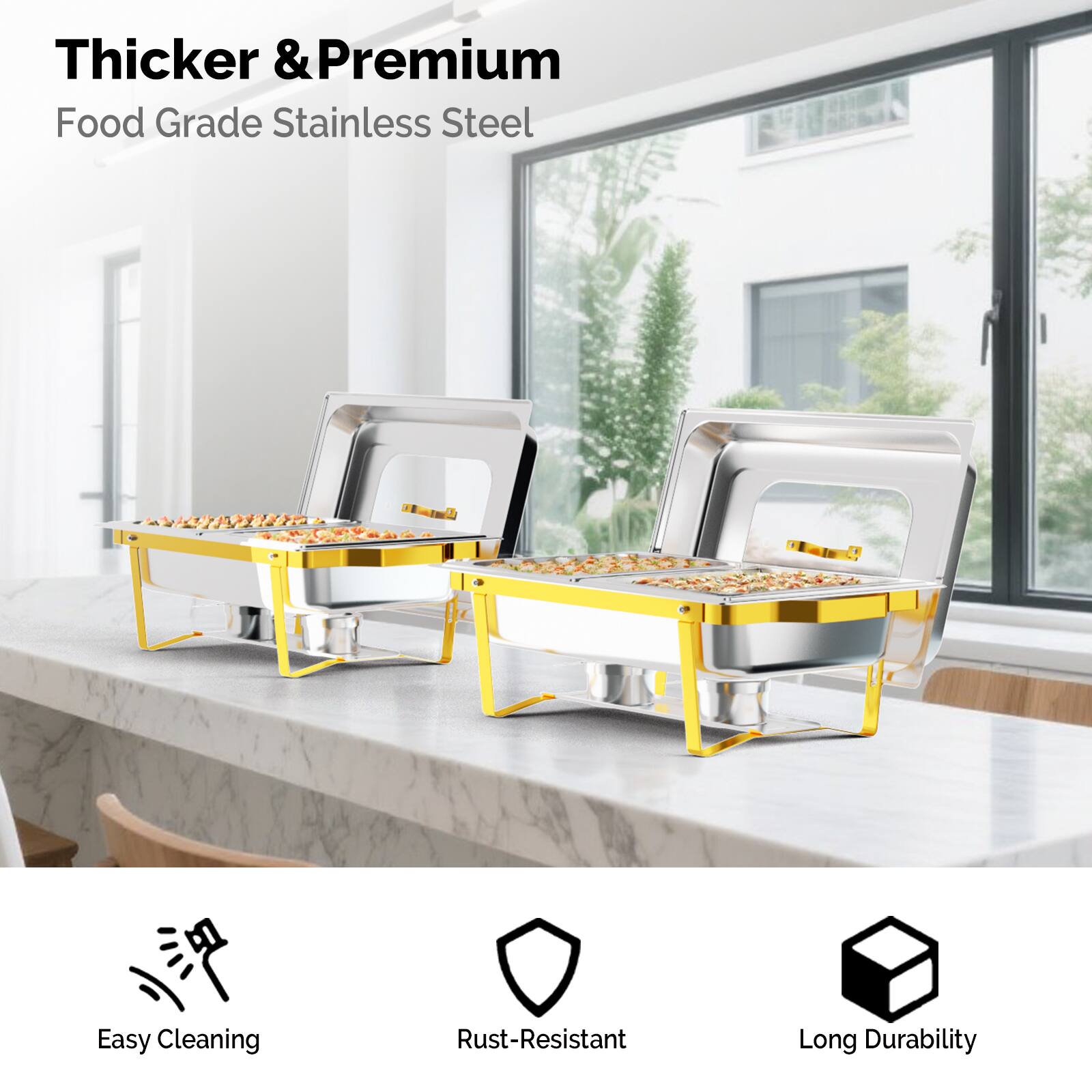 Thicker & Premium Food Grade Stainless Steel  
Easy Cleaning  
Rust-Resistant  
Long Durability