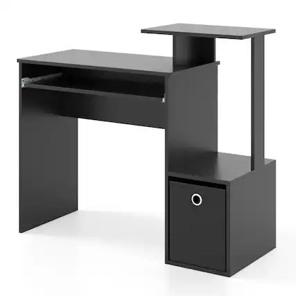 Front. SlickBlue - Space-Saving Computer Desk with Pull-Out Keyboard Tray for Home or Office - Black.