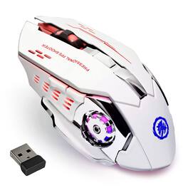 PO3TICJUNKI3 - Gaming Mouse Rgb Rechargeable 4g Cordless Computer Mice With Color Backlit Buttons & Silent Click Ipad Os P - Wired - White