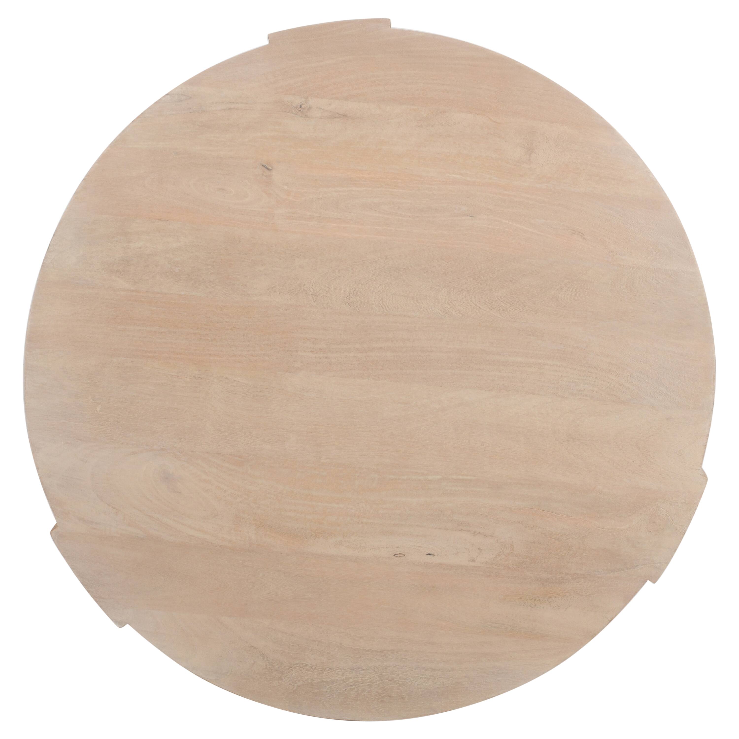 Alt View 4. Manhattan Lane - Joana Coffee Table, 35 Inch Round Drum Shape with 3 Legs, Sandblasted Mango Wood - Natural Brown.