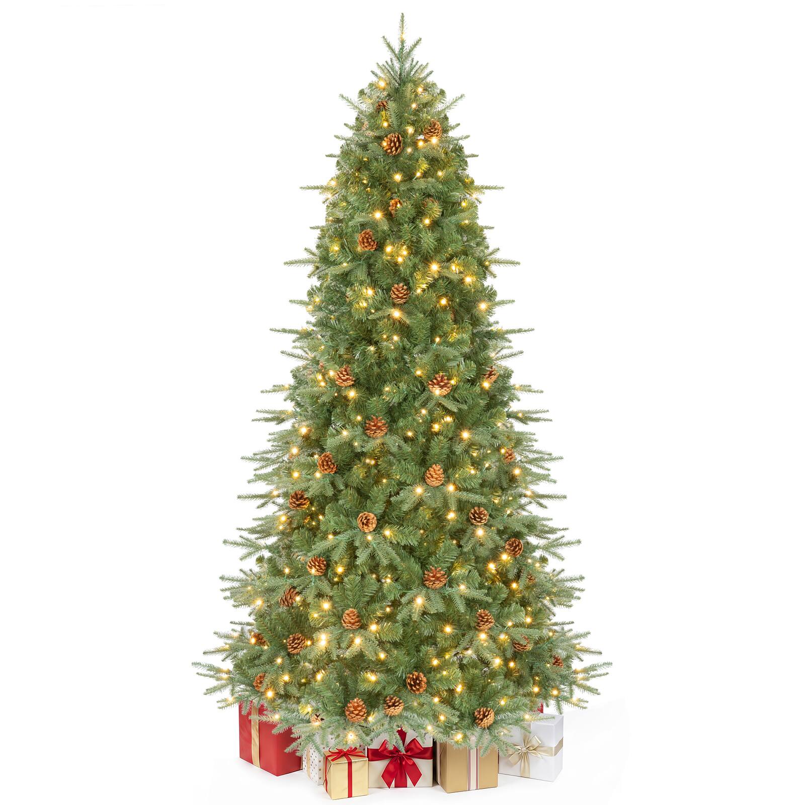 Alt View 1. Gymax - Gymax 7ft Pre-Lit Artificial Christmas Tree Realistic Xmas Tree w/ 540 Warm White LED Lights 925 Dense Branch Tips - green.