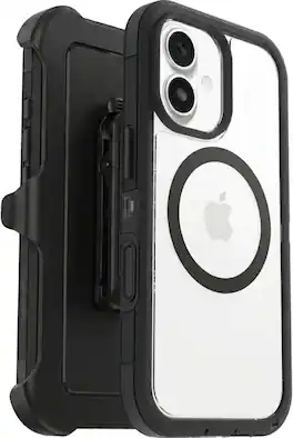 OtterBox - iPhone 17 (Only) - Defender Series XT Case, Includes Holster Clip Kickstand, Snaps on MagSafe, Rugged & Durable - Dark Side (Clear/Black)