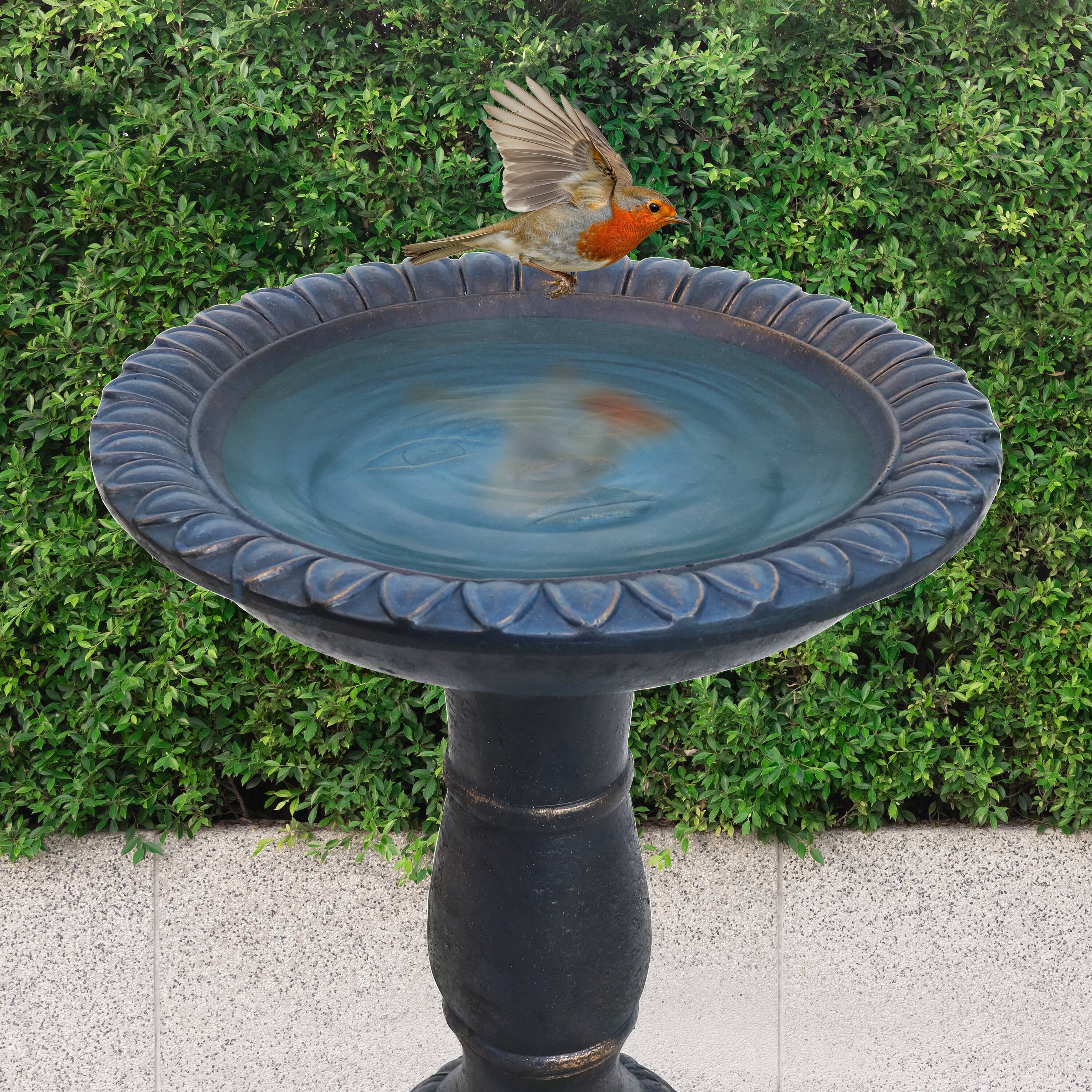 Alt View 9. Sunnydaze - Facade du Soleil Reinforced Concrete Bird Bath - 26 in - Patina Blue.
