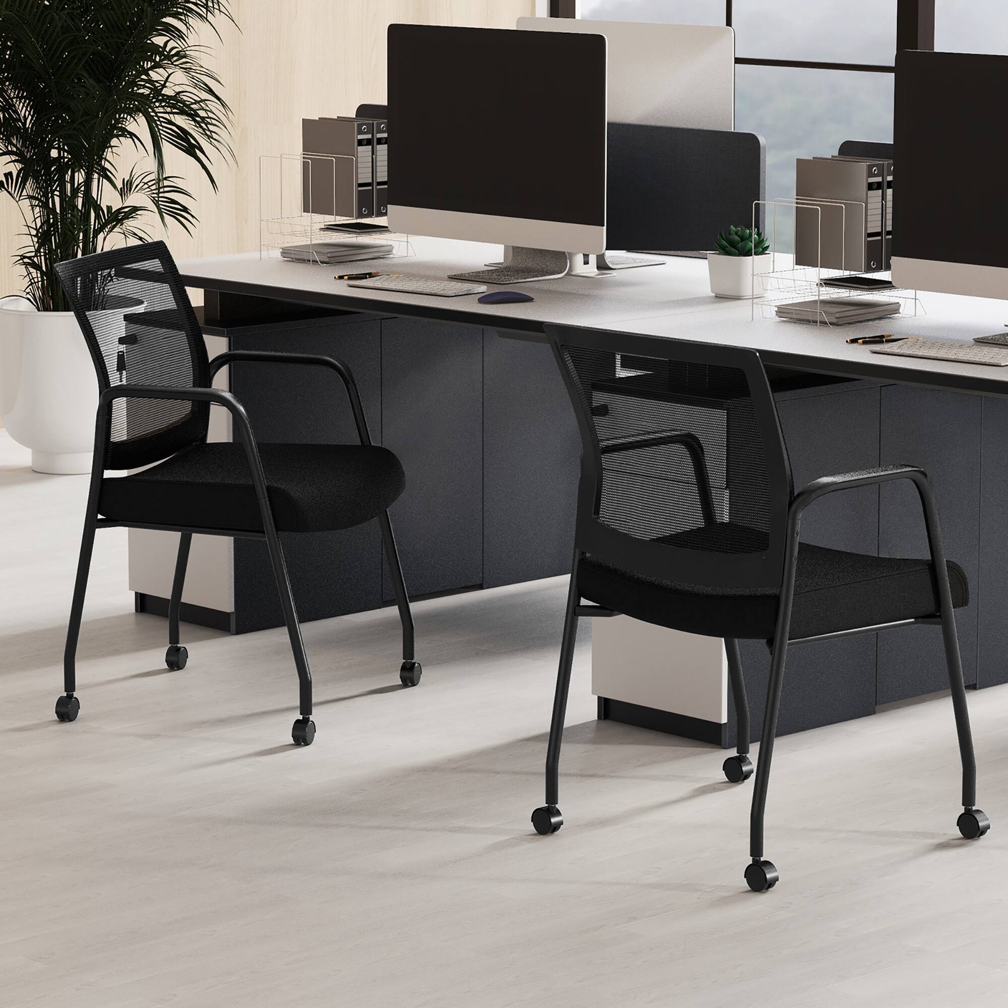 Alt View 5. Gymax - Gymax 10 Pcs Office Guest Chairs on Wheels w/ Metal Frame & Armrests Mesh Back Office - Black.