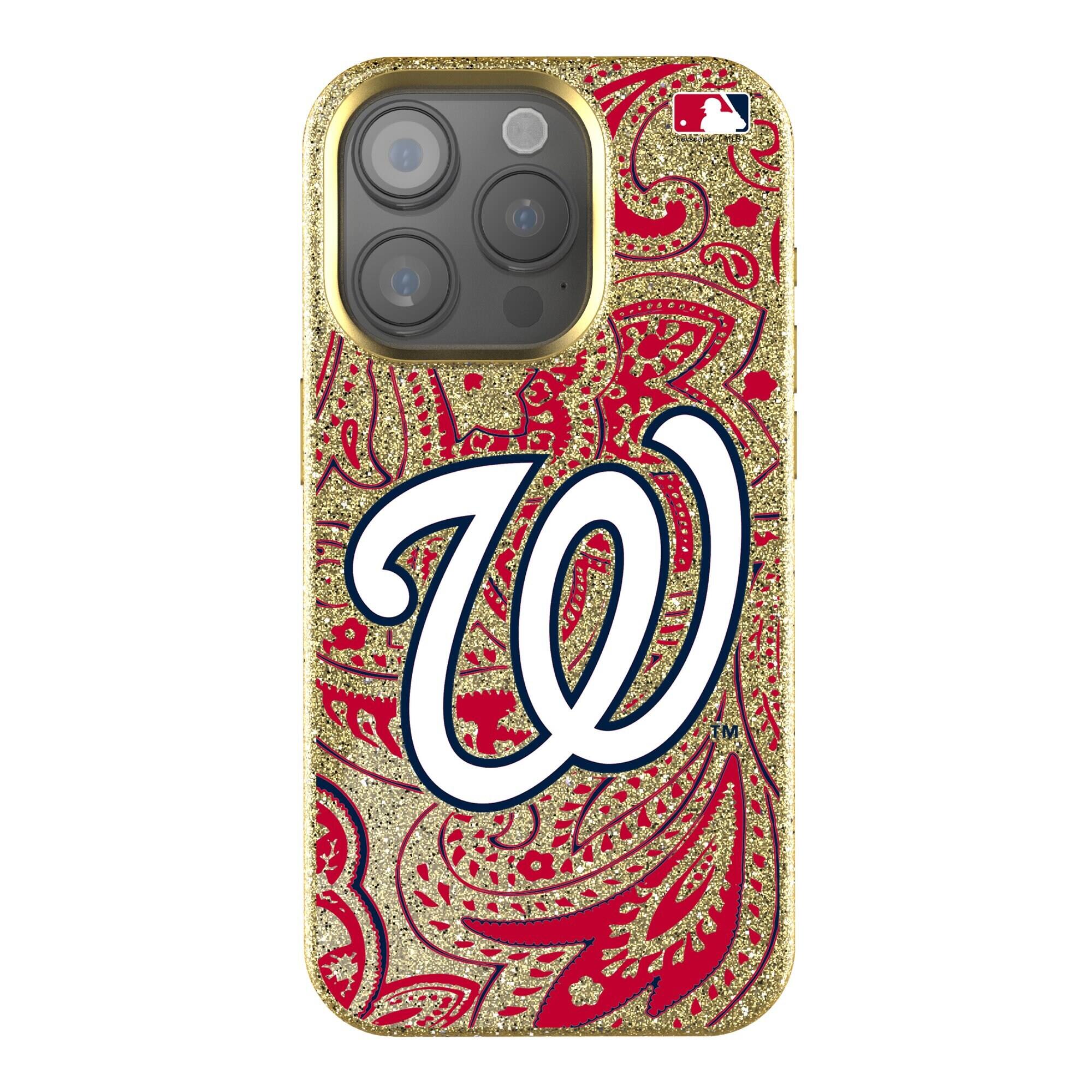Front. Keyscaper - Washington Nationals Paisley Bling iPhone Case - 15 Pro Max - Gold.