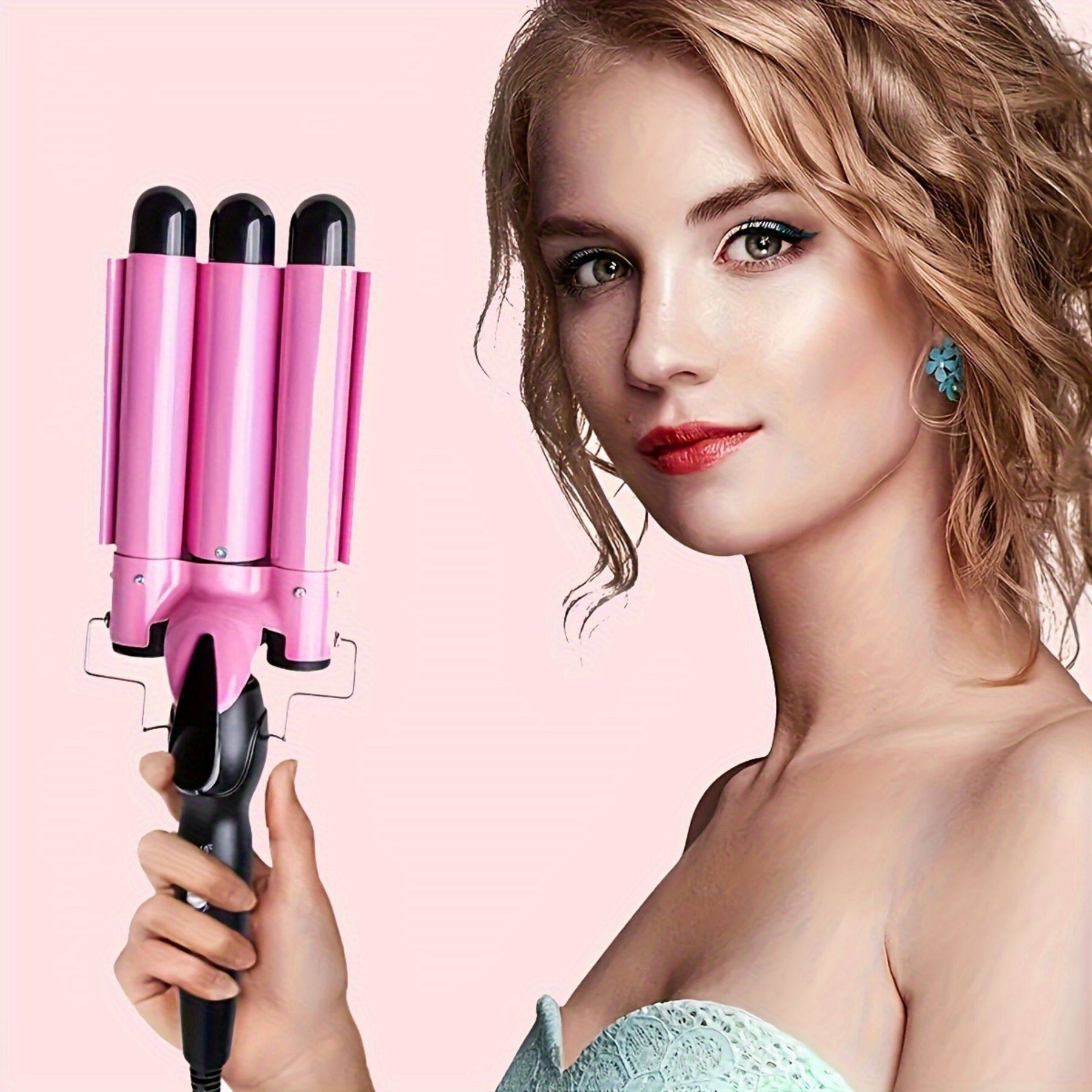 Front. Morfone - 22mm Triple-Barrel Adjustable Temperature Curling Iron, Rapid Heating, Suitable for All Hair Types (Pink) - Pink.