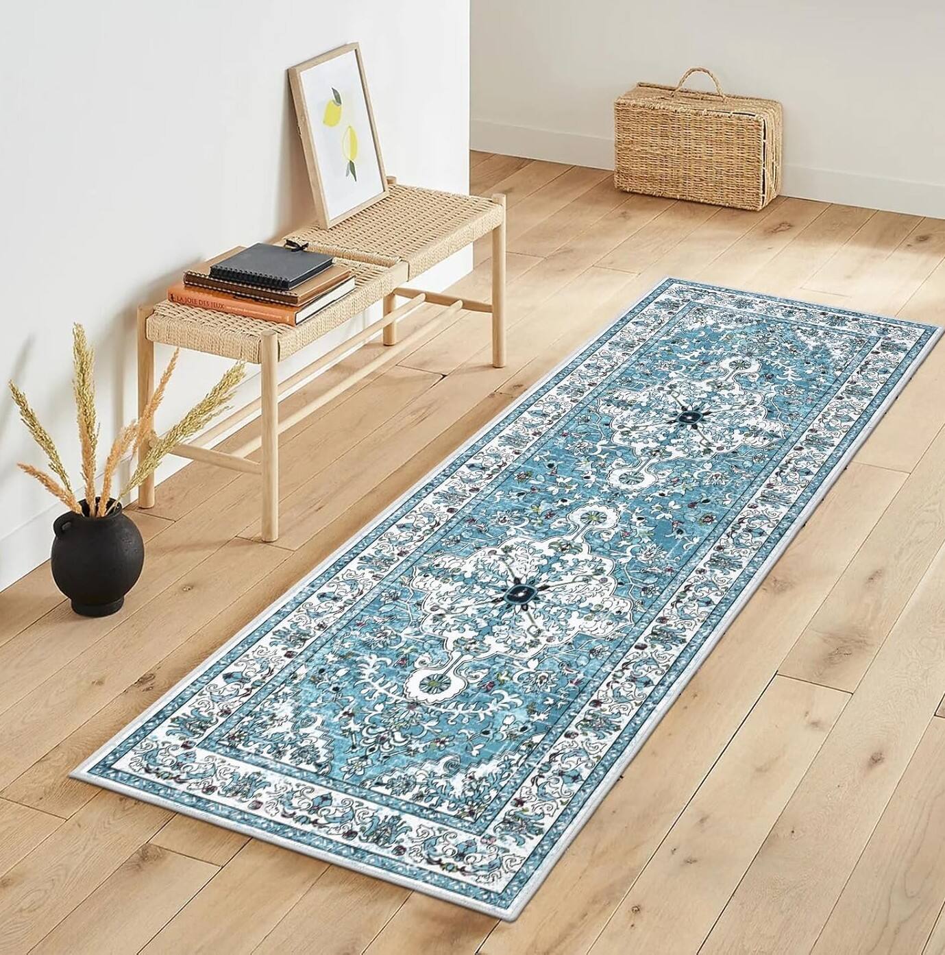 Alt View 1. FINEAK - Boho 2'x6' Washable Non-Slip Hallway Runner Rug - Teal.