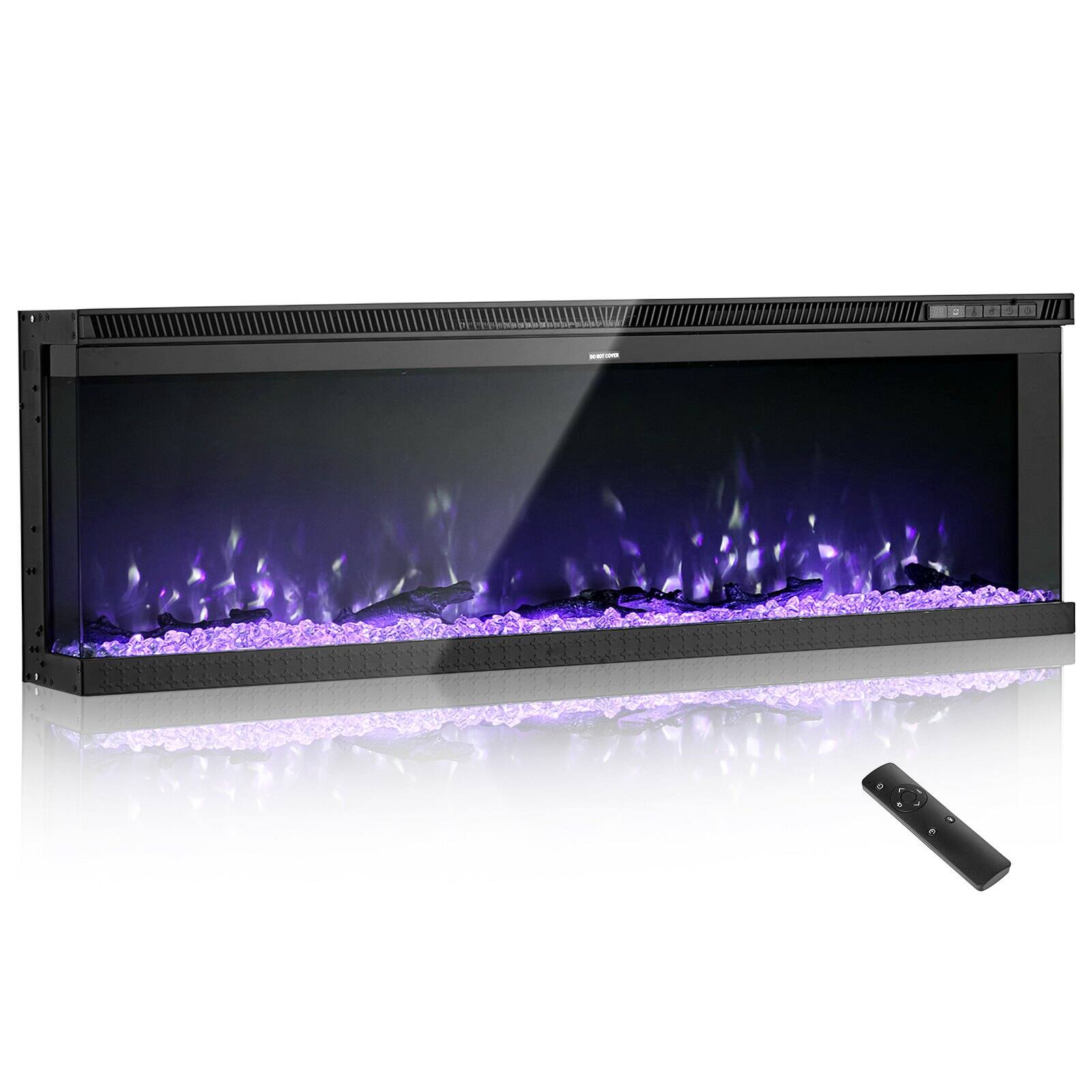 Front. Glintex - 60 Inch Three-Sided Electric Fireplace, 1500W Wall Mounted with Timer, Remote, Adjustable Flame, Overheat Protection - Black.