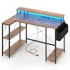 Front. Costway - Costway 48" L-Shaped Gaming Desk with LED Lights & Power Outlets Storage Shelves - Brown.